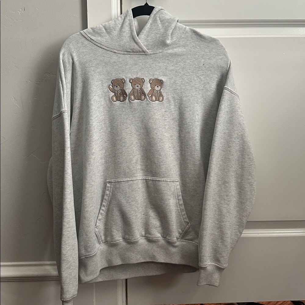 Hollister Light Gray Hoodie with Bear Trio Design